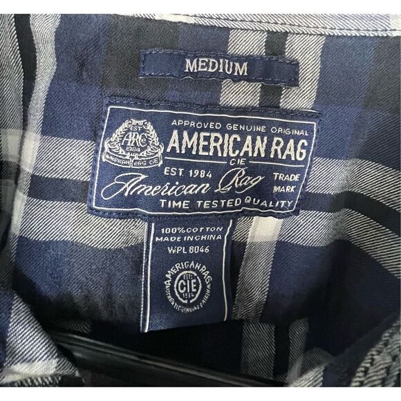 American Rag Plaid Button Up Long Sleeve Shirt With Sewn On Patches - Picture 5 of 6